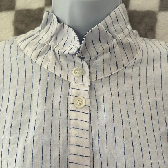 Terra Sj Apperal Large Blouse Shirt White Blue Linen Lagenlook - Picture 4 of 13